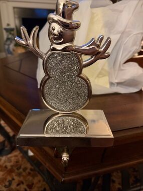 Silver Glitter Snowman stocking holder by Kurt Adler